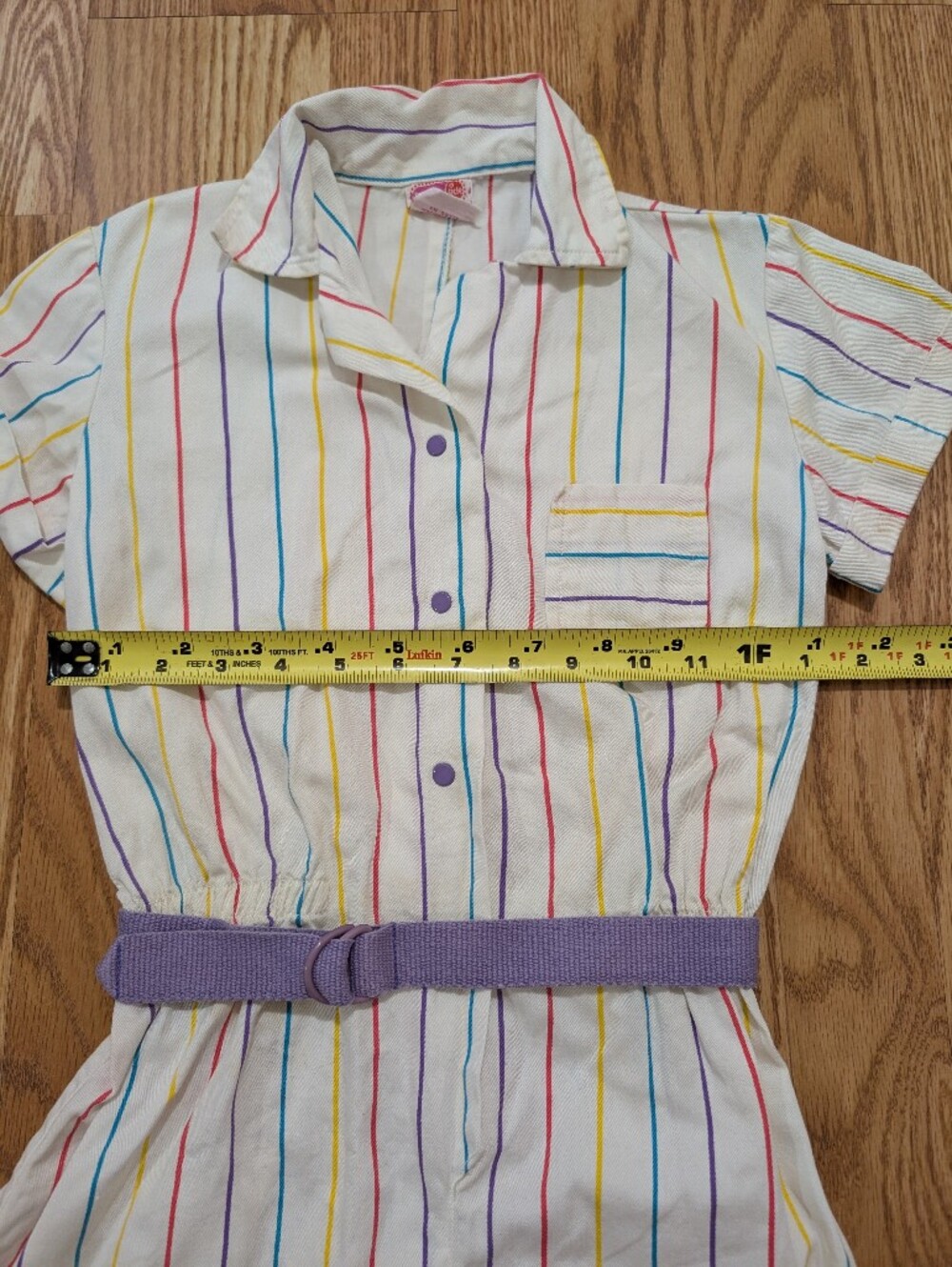 Vintage Girls 80's 90's Rainbow Stripe Short Romper 10 - Picture 6 of 13
